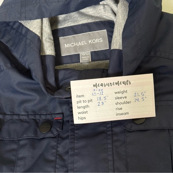 Michael Kors Rain Jacket Blue Red Hooded Button Up Full Zip Boy Girl Sz 10-12 - Picture 9 of 11